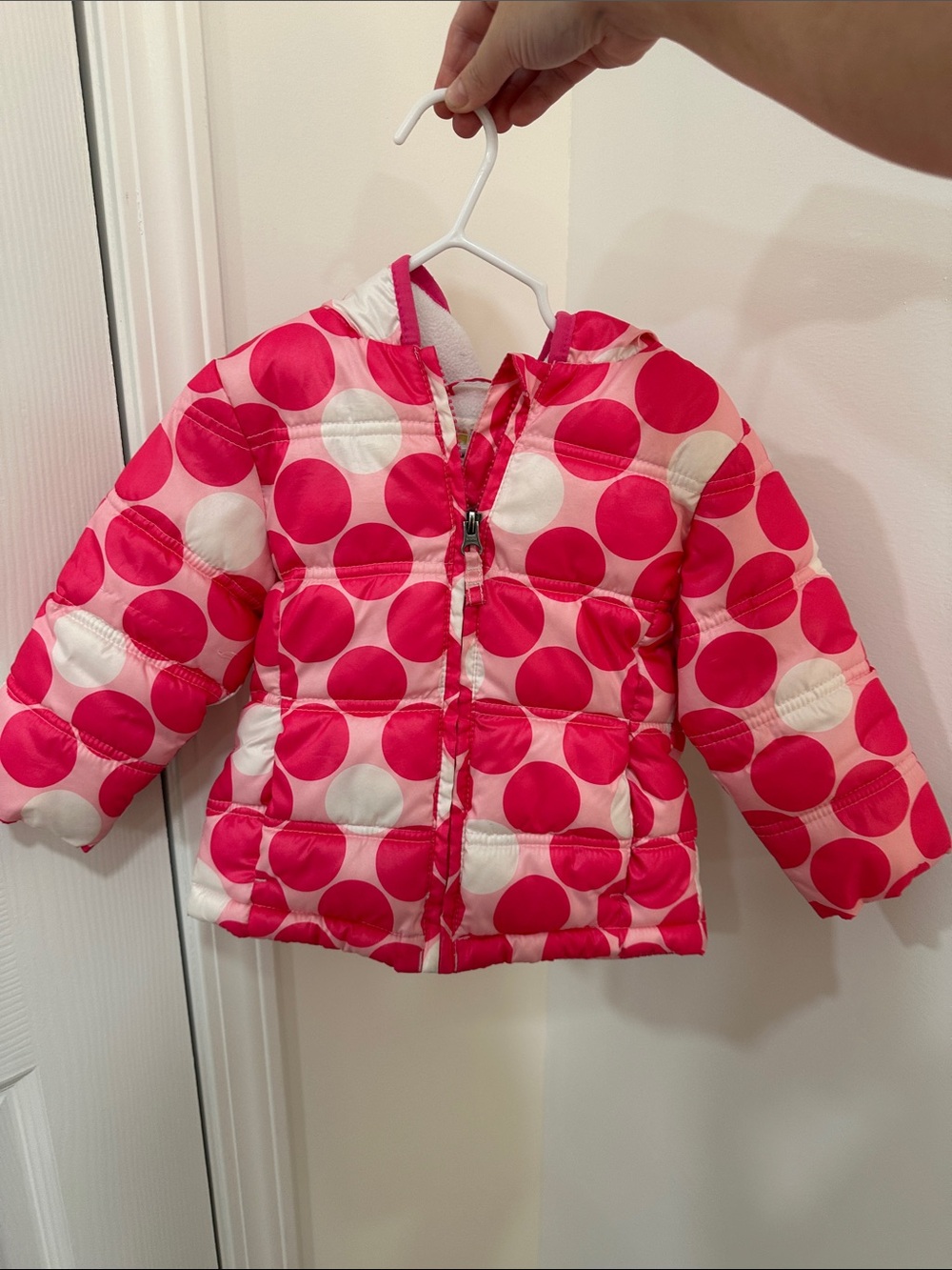 healthtex Pink and White Polka Dot Puffer Jacket